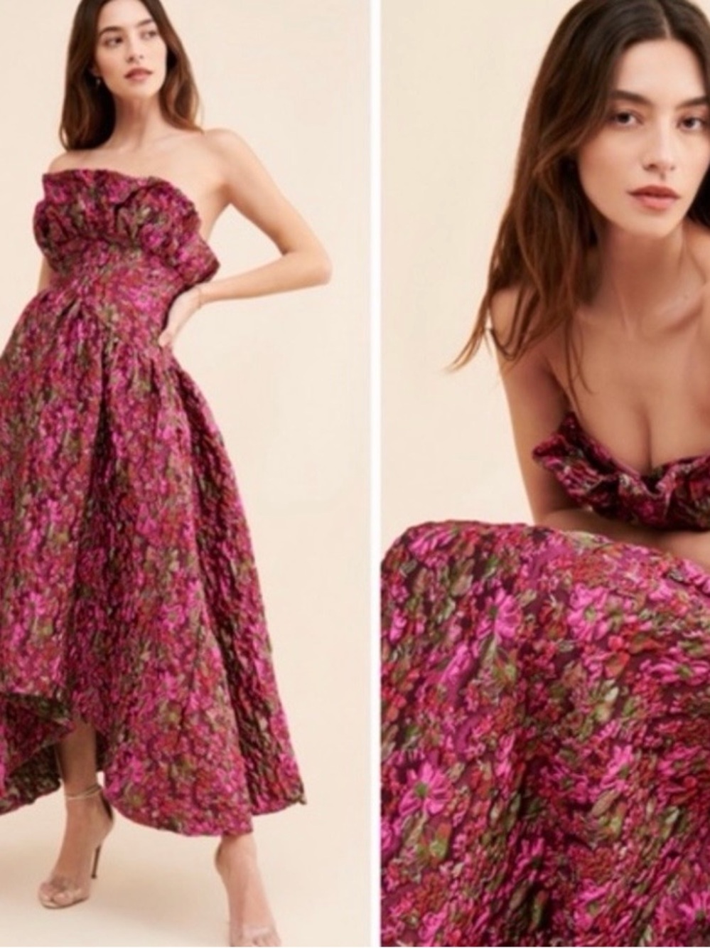 Elliatt Camellia Strapless Pink Floral High-Low Maxi Dress Gown Small